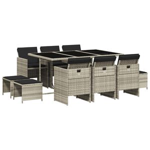 vidaXL 11 r&eacute;szes vil&aacute;gossz&uuml;rke polyrattan kerti &uuml;lőgarnit&uacute;ra p&aacute;rn&aacute;kkal
