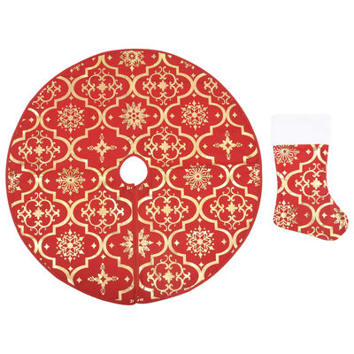 vidaXL fényűző piros szövet karácsonyfatalp-takaró zoknival 90 cm