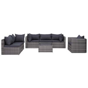 vidaXL 7-r&eacute;szes sz&uuml;rke polyrattan kerti b&uacute;torszett p&aacute;rn&aacute;kkal