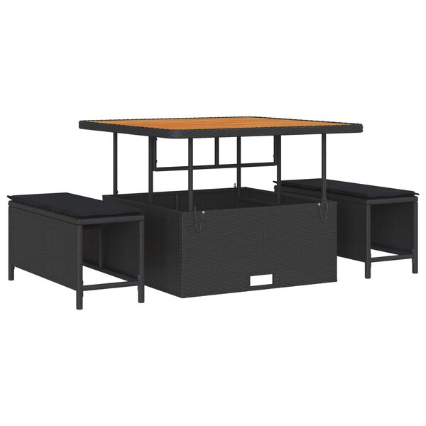 vidaXL Kerti Kanap&eacute; Szett p&aacute;rn&aacute;val t&aacute;rol&oacute;val 9 pcs Fekete Poli rattan