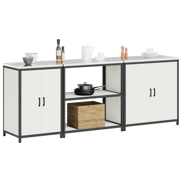 vidaXL Konyhai T&aacute;rol&oacute; K&eacute;szlet polcokkal Egy&eacute;b ajt&oacute;val 3 pcs Feh&eacute;r Ac&eacute;l