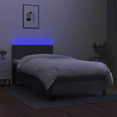 vidaXL sötétszürke szövet rugós és LED-es ágy matraccal 90x200 cm