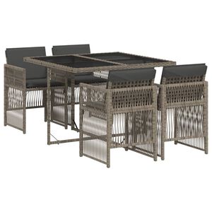 vidaXL 5 r&eacute;szes sz&uuml;rke polyrattan kerti &eacute;tkezőgarnit&uacute;ra p&aacute;rn&aacute;val