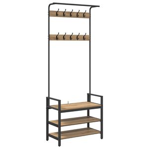 vidaXL Kab&aacute;thorog polcokkal K&eacute;zműves T&ouml;lgy 75 x 34 x 184 cm Szerelt fa