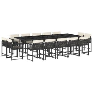 vidaXL 15 r&eacute;szes fekete polyrattan kerti &eacute;tkezőgarnit&uacute;ra p&aacute;rn&aacute;kkal