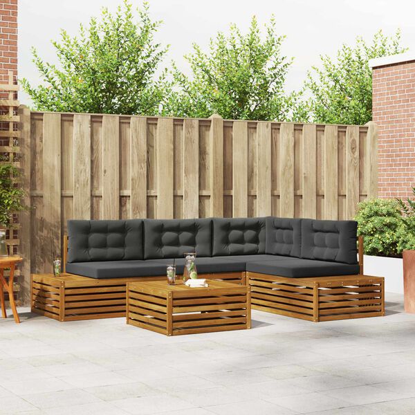 vidaXL K&uuml;lt&eacute;ri kanap&eacute; szett p&aacute;rn&aacute;val 5 Darab Term&eacute;szetes &eacute;s antracit