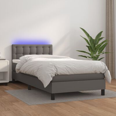 vidaXL szürke műbőr rugós ágy matraccal és LED-del 80 x 200 cm