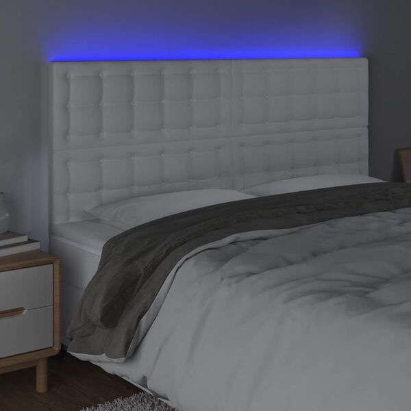vidaXL feh&eacute;r műbőr LED-es fejt&aacute;mla 180x5x118/128 cm