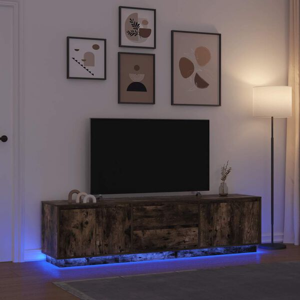 vidaXL f&uuml;st&ouml;s t&ouml;lgysz&iacute;nű TV-szekr&eacute;ny LED-vil&aacute;g&iacute;t&aacute;ssal 193,5x41x50 cm