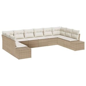 vidaXL Kerti Kanap&eacute; Szett p&aacute;rn&aacute;val 10 pcs Beige &eacute;s kr&eacute;m Polyrattan