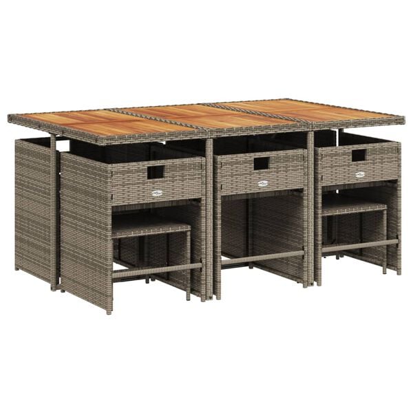 vidaXL 11 r&eacute;szes sz&uuml;rke polyrattan kerti &uuml;lőgarnit&uacute;ra p&aacute;rn&aacute;kkal