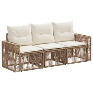 vidaXL Kerti Kanap&eacute; Szett 3 pcs Beige &eacute;s Kr&eacute;msz&iacute;nű polirattan