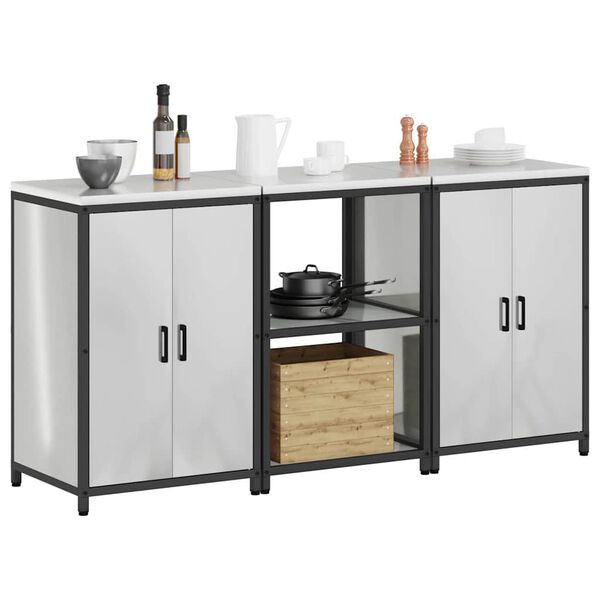 vidaXL Konyhai T&aacute;rol&oacute; K&eacute;szlet polcokkal 3 pcs Ez&uuml;st Horganyzott ac&eacute;l