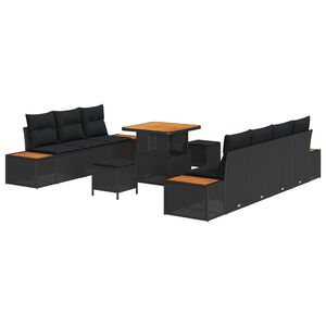 vidaXL Kerti Kanap&eacute; Szett p&aacute;rn&aacute;val t&aacute;rol&oacute;val 10 pcs Fekete Poli rattan