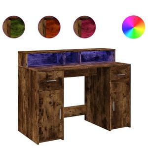 vidaXL f&uuml;st&ouml;s t&ouml;lgy sz&iacute;nű szerelt fa &iacute;r&oacute;asztal LED-ekkel 120x55x91 cm