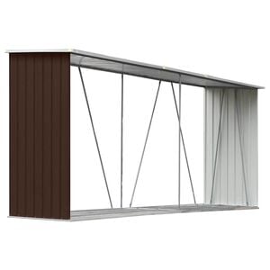 vidaXL barna horganyzott ac&eacute;l kerti tűzifat&aacute;rol&oacute; 330 x 84 x 152 cm