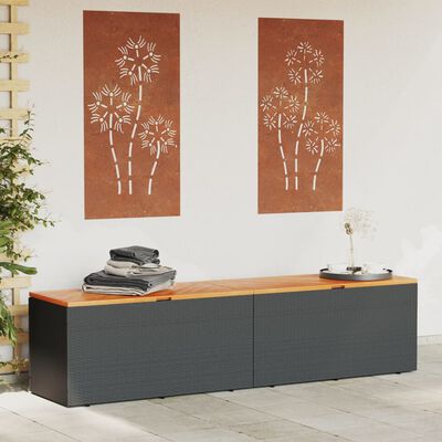 vidaXL fekete polyrattan és akácfa kerti tárolóláda 220 x 50 x 54 cm