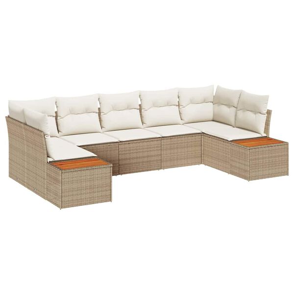 vidaXL Kerti Kanap&eacute; Szett p&aacute;rn&aacute;val 7 pcs Beige &eacute;s kr&eacute;m Polyrattan