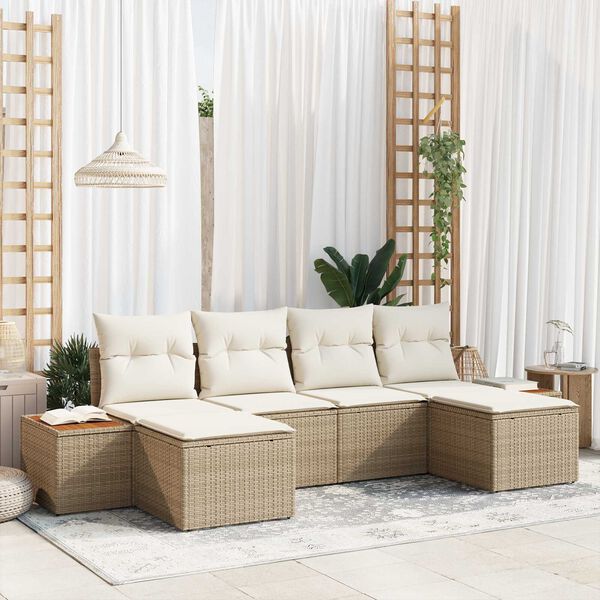 vidaXL Kerti Kanap&eacute; Szett p&aacute;rn&aacute;val 6 pcs Beige &eacute;s kr&eacute;m Poly Rattan
