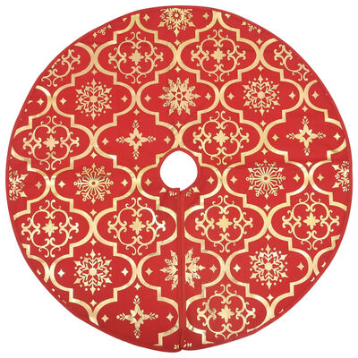 vidaXL fényűző piros szövet karácsonyfatalp-takaró zoknival 122 cm
