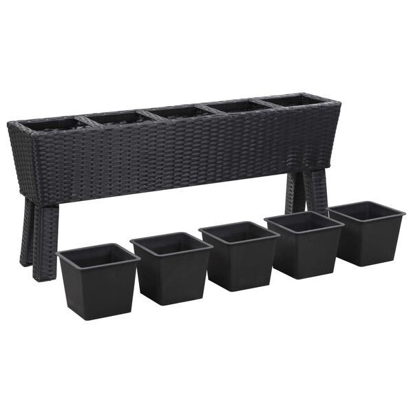 vidaXL fekete polyrattan kerti magaságyás 5 kaspóval 118 x 25 x 50 cm