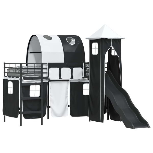 vidaXL Gyerekek Loft &Aacute;gykerete Fekete 74,5 x 190 cm F&eacute;m