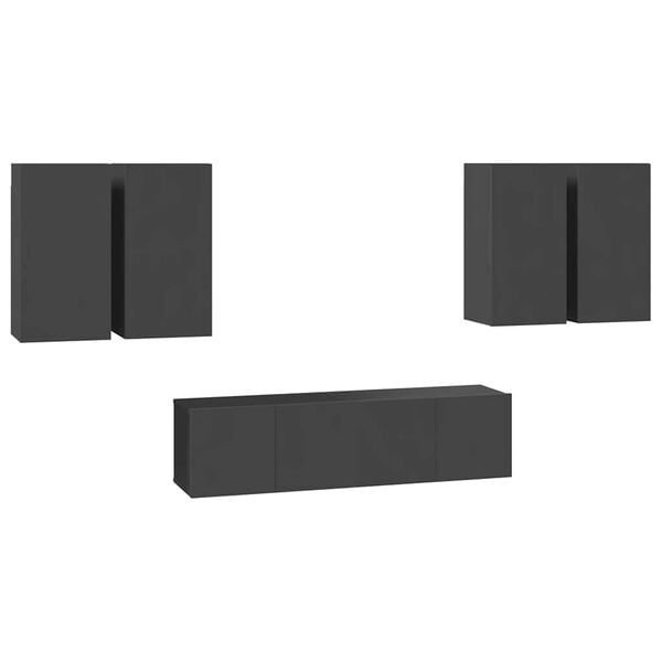 vidaXL 6 r&eacute;szes sz&uuml;rke szerelt fa TV-szekr&eacute;nyszett