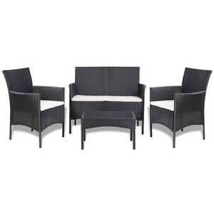 vidaXL 4-r&eacute;szes fekete polyrattan kerti b&uacute;torszett p&aacute;rn&aacute;kkal