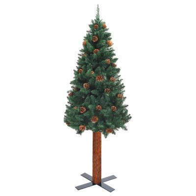 vidaXL zöld PVC vékony karácsonyfa valódi fával és tobozzal 150 cm