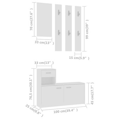 vidaXL fehér forgácslap előszoba bútor 100 x 25 x 76,5 cm