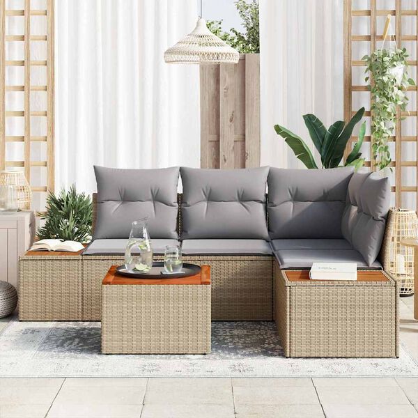 vidaXL Kerti Kanap&eacute; Szett 4 pcs Beige &eacute;s Vil&aacute;gossz&uuml;rke Polyrattan