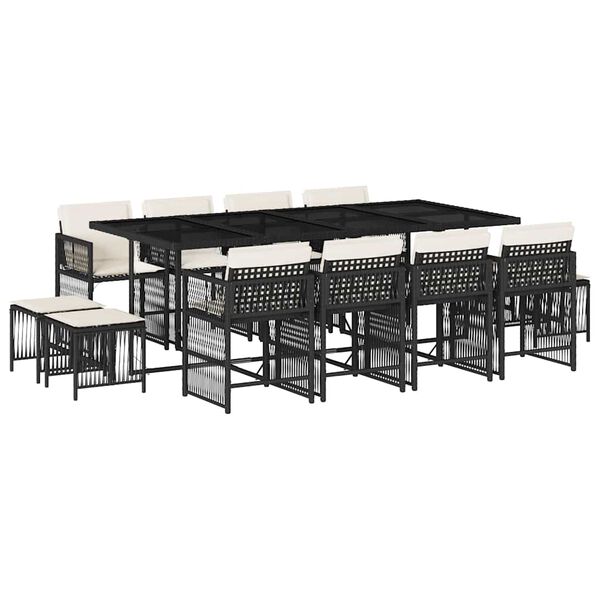 vidaXL 13 r&eacute;szes fekete polyrattan kerti &uuml;lőgarnit&uacute;ra p&aacute;rn&aacute;kkal