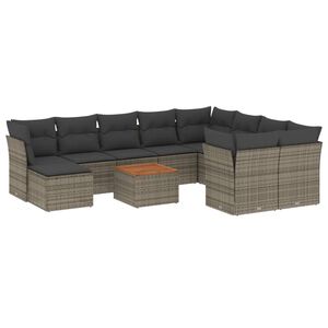 vidaXL 11 r&eacute;szes sz&uuml;rke polyrattan kerti &uuml;lőgarnit&uacute;ra p&aacute;rn&aacute;kkal