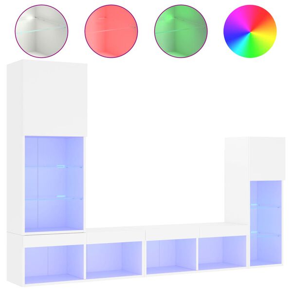 vidaXL 4 darab feh&eacute;r szerelt fa fali TV-b&uacute;tor LED-del