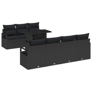 vidaXL Kerti Kanap&eacute; Szett p&aacute;rn&aacute;val t&aacute;rol&oacute;val 8 pcs Fekete Poli rattan