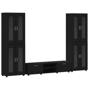 vidaXL TV szekr&eacute;ny garnit&uacute;ra fi&oacute;kkal polcokkal FLORIN Fekete Faanyag