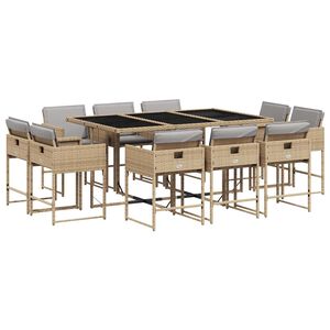 vidaXL 11r&eacute;szes vegyes b&eacute;zs polyrattan kerti &eacute;tkezőgarnit&uacute;ra p&aacute;rn&aacute;kkal
