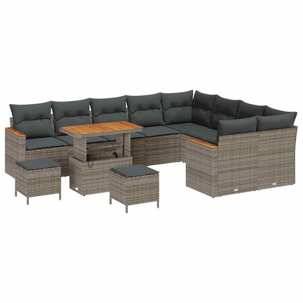 vidaXL Kerti Kanap&eacute; Szett p&aacute;rn&aacute;val t&aacute;rol&oacute;val 12 pcs Sz&uuml;rke Poly Rattan