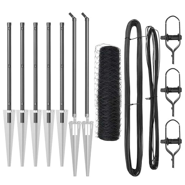 vidaXL Ker&iacute;t&eacute;s oszlopokkal Sz&uuml;rke 0,6 x 10 m PVC-bevonatos ac&eacute;l