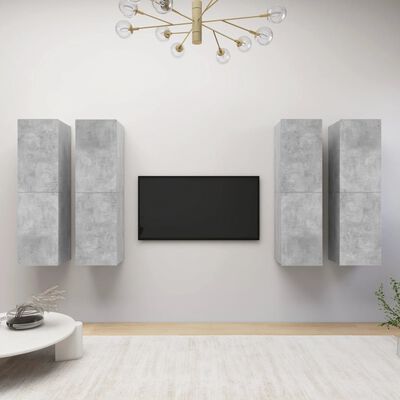 vidaXL 4 db betonszürke forgácslap TV-szekrény 30,5 x 30 x 110 cm