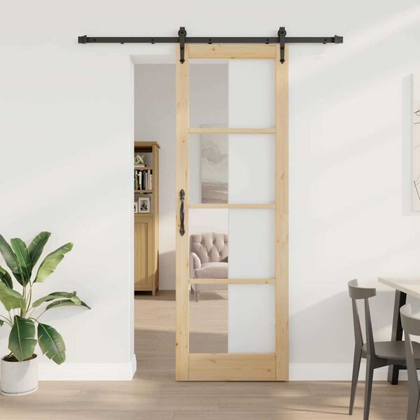 vidaXL Cs&uacute;sz&oacute; ajt&oacute; Term&eacute;szetes 78 x 232 cm T&ouml;m&ouml;r fenyőfa &eacute;s &uuml;veg
