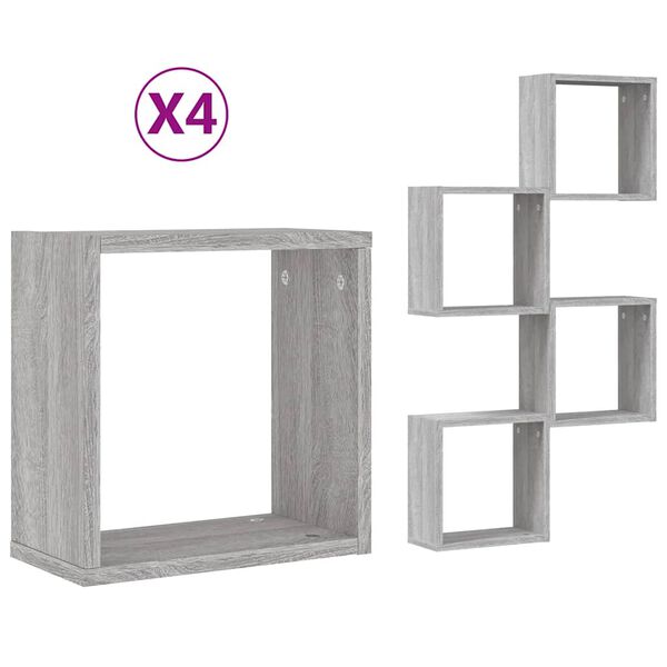 vidaXL 4 db sz&uuml;rke sonoma fali kockapolc 30 x 15 x 30 cm