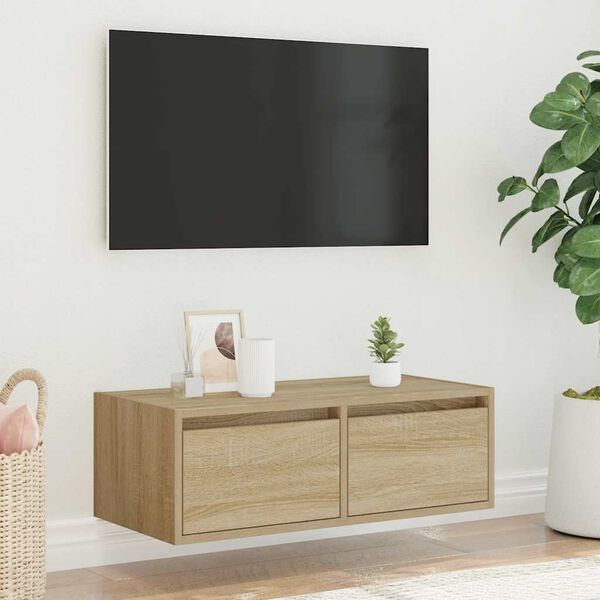 vidaXL TV szekr&eacute;ny LED vil&aacute;g&iacute;t&aacute;ssal sonoma t&ouml;lgyfa 75x35,5x25 cm