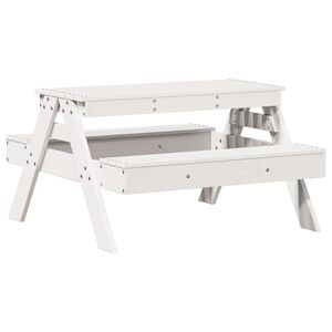 vidaXL t&ouml;m&ouml;r fenyőfa feh&eacute;r piknikasztal gyerekeknek 88 x 97 x 52 cm