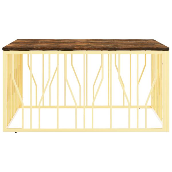 vidaXL aranyszínű rozsdamentes acél és tömör fa dohányzóasztal