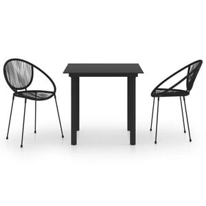 vidaXL 3 r&eacute;szes fekete PVC rattan k&uuml;lt&eacute;ri &eacute;tkezőgarnit&uacute;ra