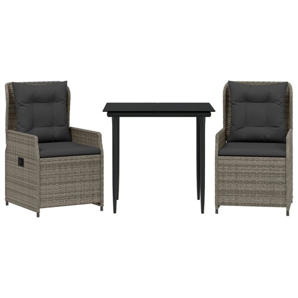 vidaXL 3 r&eacute;szes sz&uuml;rke polyrattan kerti &eacute;tkezőgarnit&uacute;ra p&aacute;rn&aacute;val