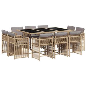 vidaXL 11r&eacute;szes vegyes b&eacute;zs polyrattan kerti &eacute;tkezőgarnit&uacute;ra p&aacute;rn&aacute;kkal