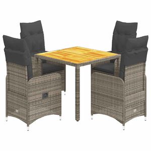 vidaXL 5 r&eacute;szes sz&uuml;rke polyrattan kerti bisztr&oacute;garnit&uacute;ra p&aacute;rn&aacute;kkal