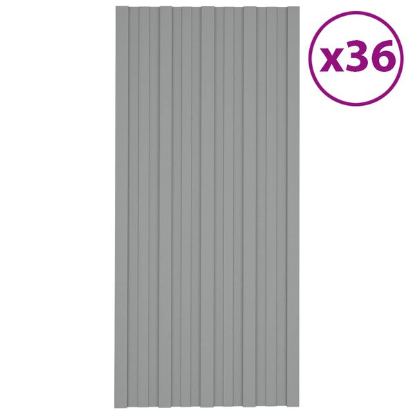 vidaXL Tetőpanel 36 pcs Sz&uuml;rke 100 x 45 cm Horganyzott ac&eacute;l